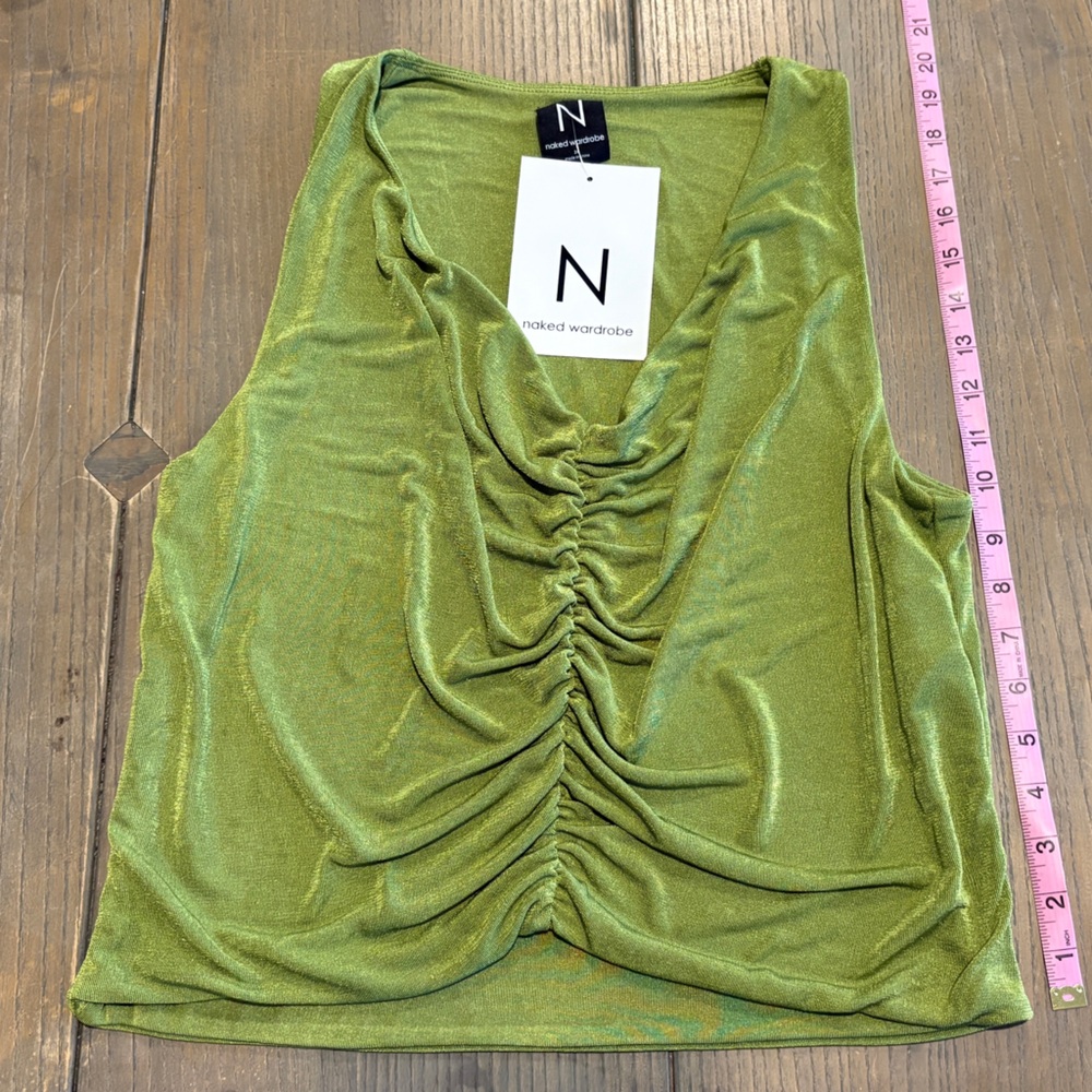 Naked Wardrobe Olive Ruched Tank Top